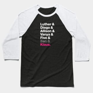 The Members of the Umbrella Academy - White, Clear, Pink Baseball T-Shirt